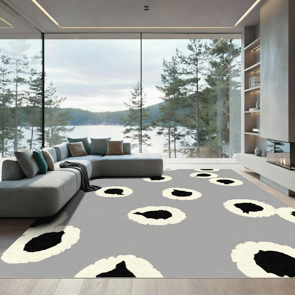 Gray White Black Scattered Circles Rug