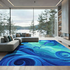 Azure Currents Abstract Swirls Rug