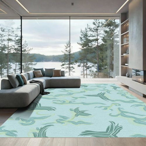 Aqua Swirling Brushstroke Abstract Rug