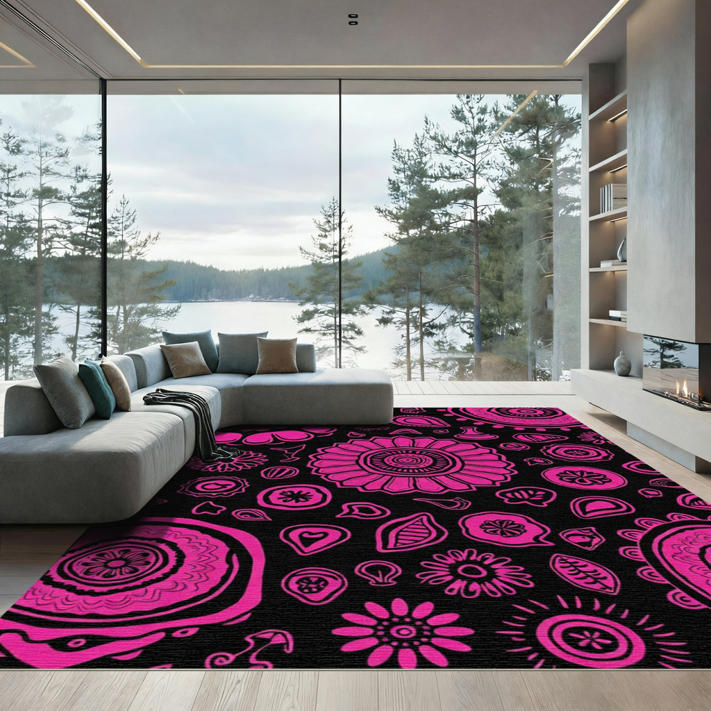 Vibrant Pink Floral Mandala Collage Rug