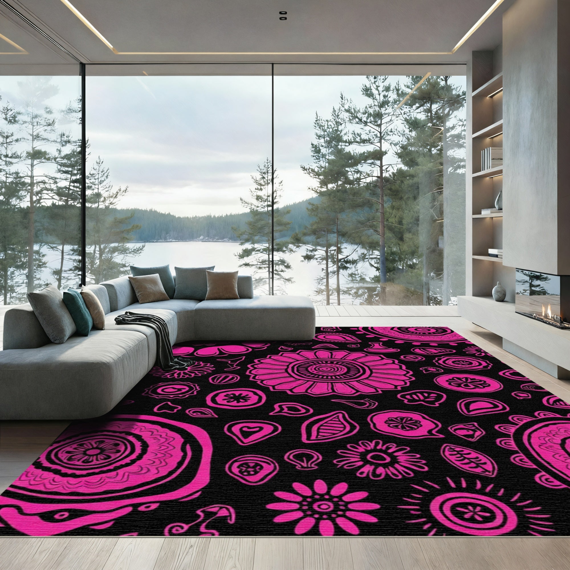Vibrant Pink Floral Mandala Collage Rug