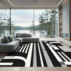 Monochrome Abstract Geometric Stripe Rug