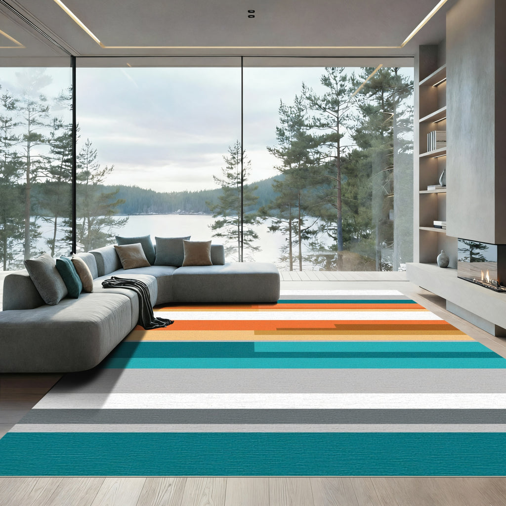 Modern Geometric Stripe Color Block Rug