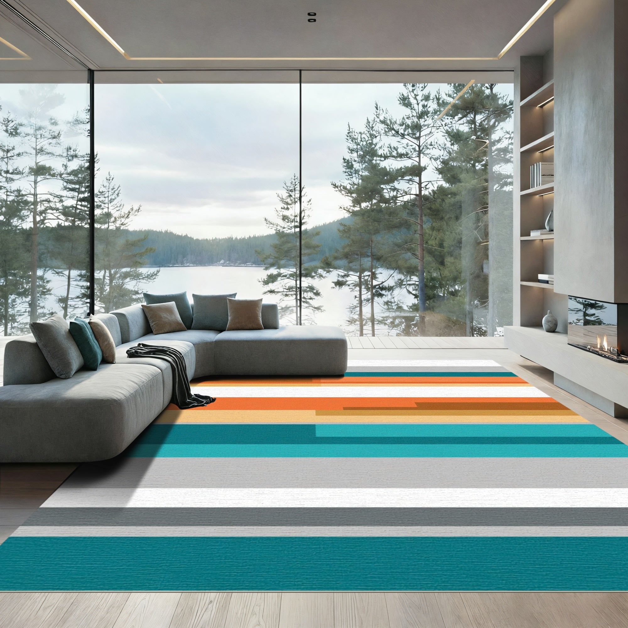 Modern Geometric Stripe Color Block Rug