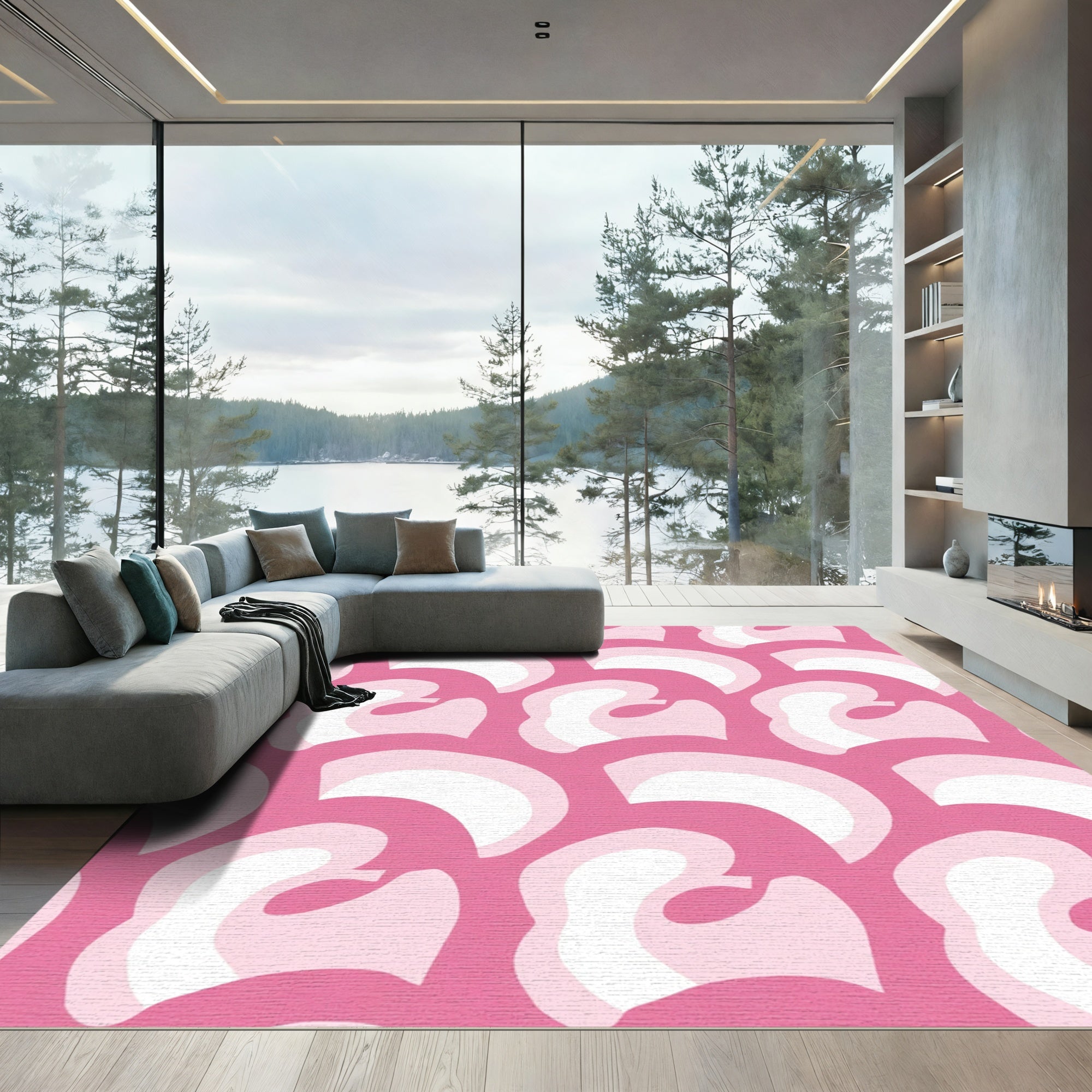 Whimsical Pink Abstract Organic Shapes Rug