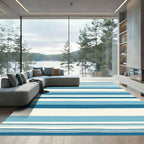 Ocean Blue Cream Horizontal Stripe Rug