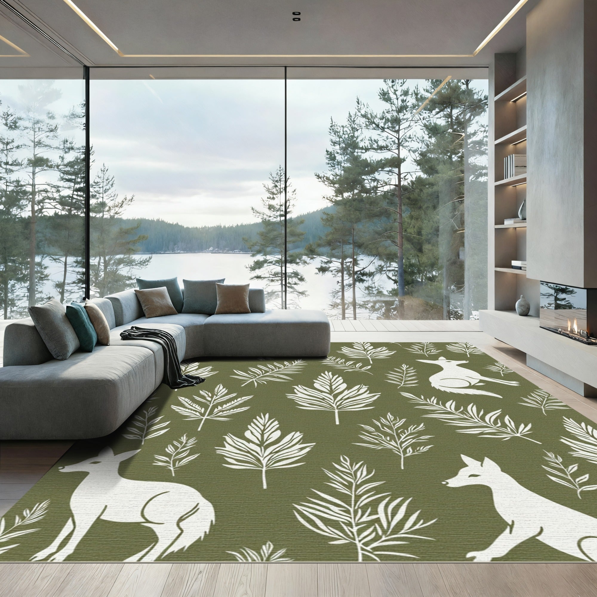 White Fox And Fern Botanical Rug