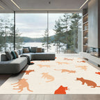 Whimsical Cat Mice Terracotta Silhouette Rug