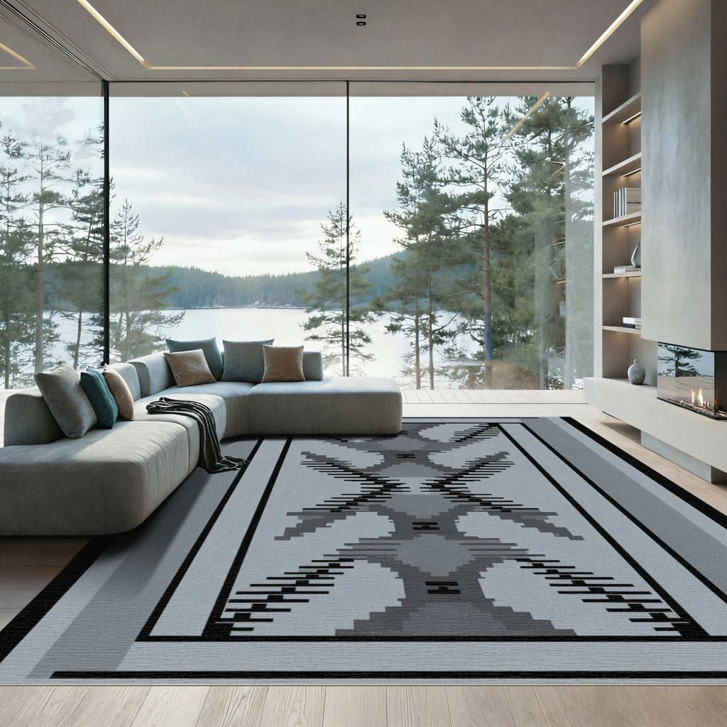 Gray Geometric Arch Diamond Rug