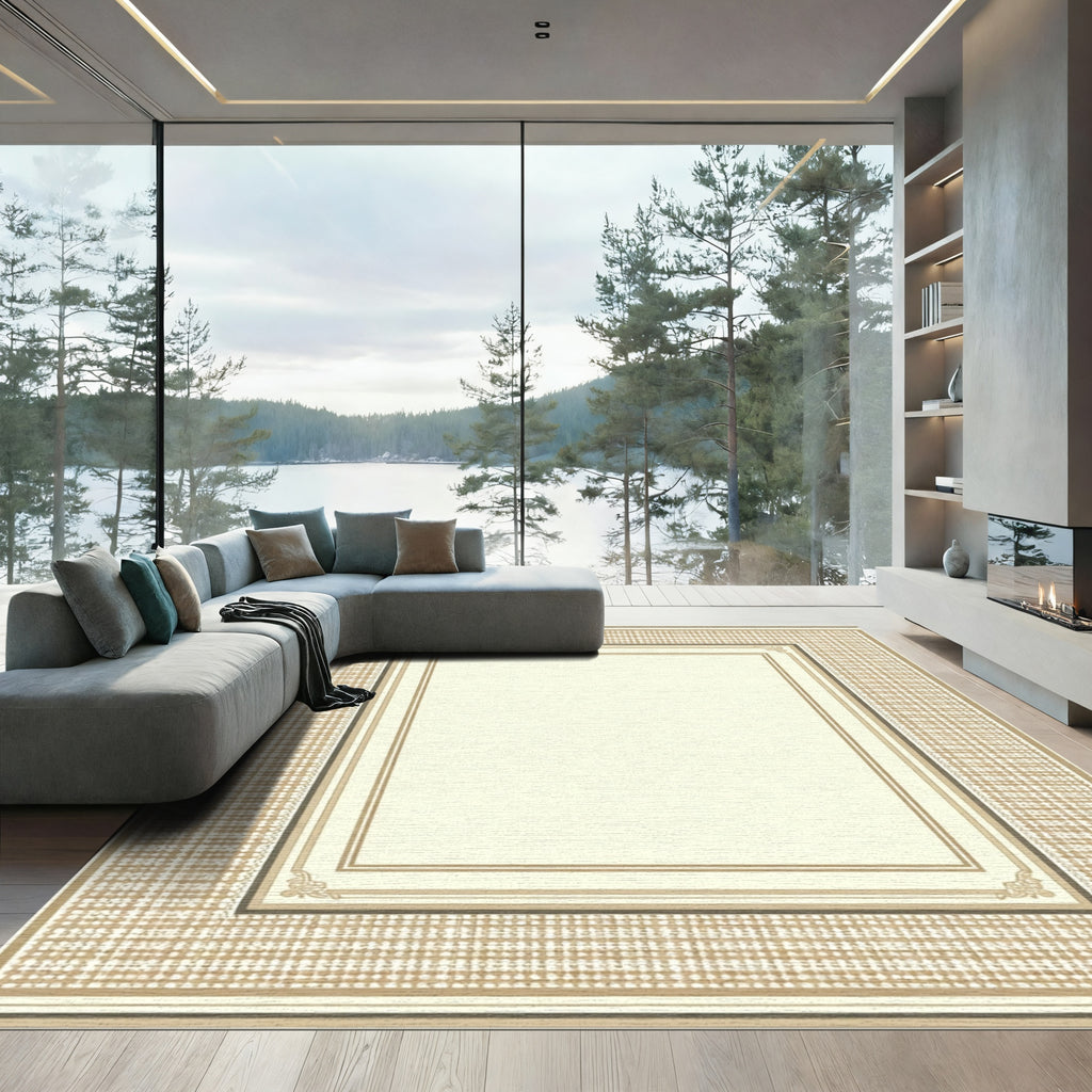 Subtle Cream and Tan Border Rug