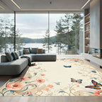 Pastel Butterflies Floral Meadow Rug