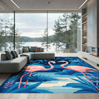 Pink Flamingos Amidst Blue Tropical Foliage Rug