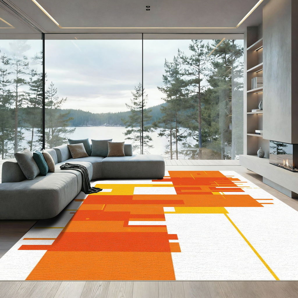 Modern Orange Geometric Rectangular Rug
