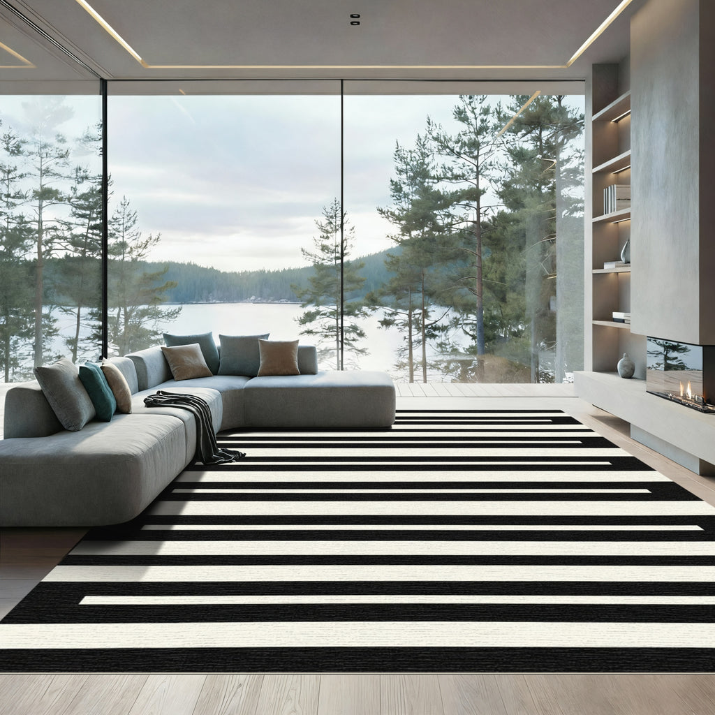 Bold Black And White Bar Rug