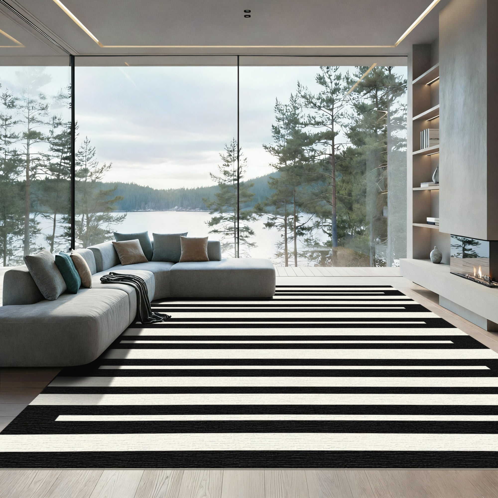 Bold Black And White Bar Rug