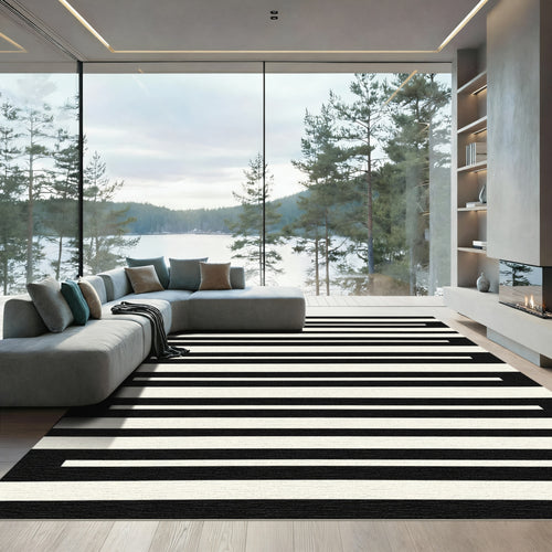 Bold Black And White Bar Rug
