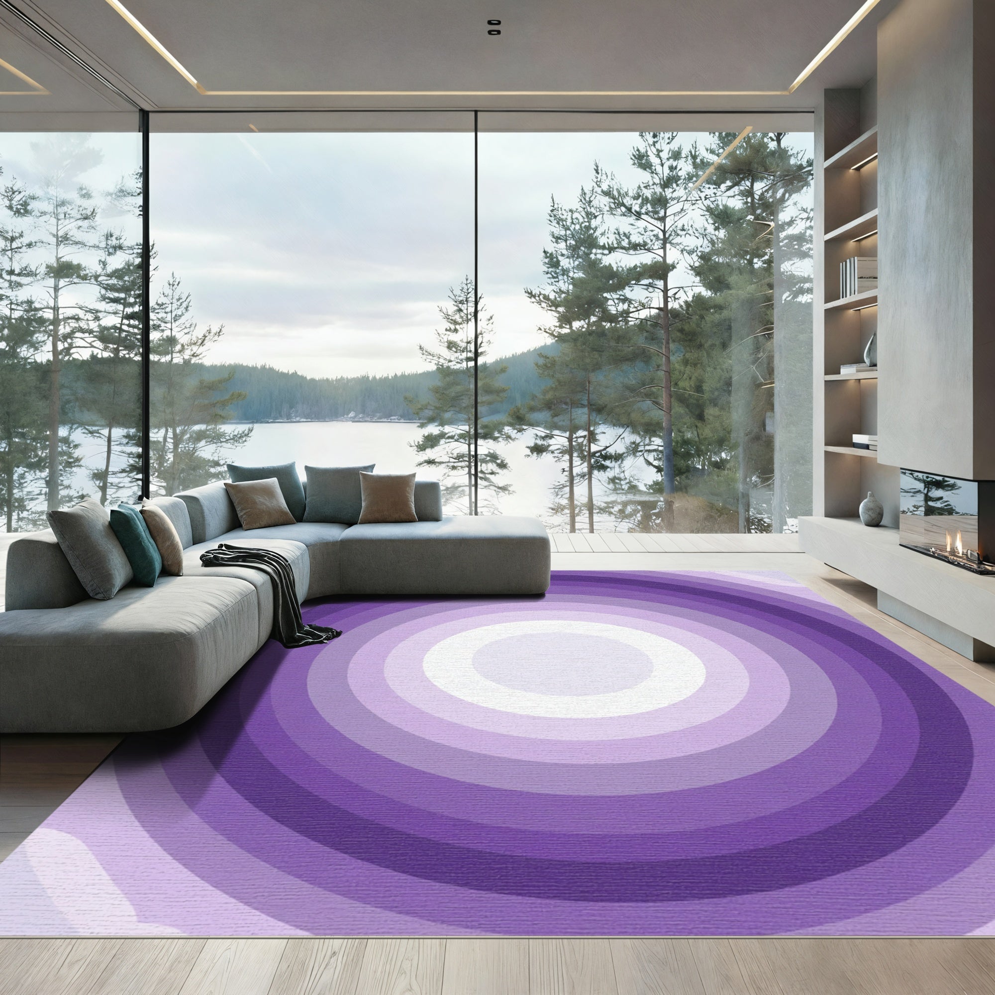 Violet Concentric Ring Gradient Rug