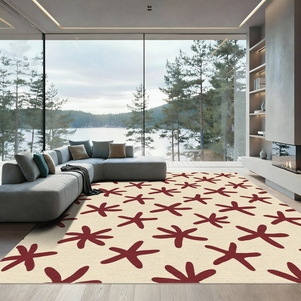 Deep Red Starburst Scatter Rug