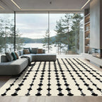 Black Gray Interlocking Geometric Grid Rug
