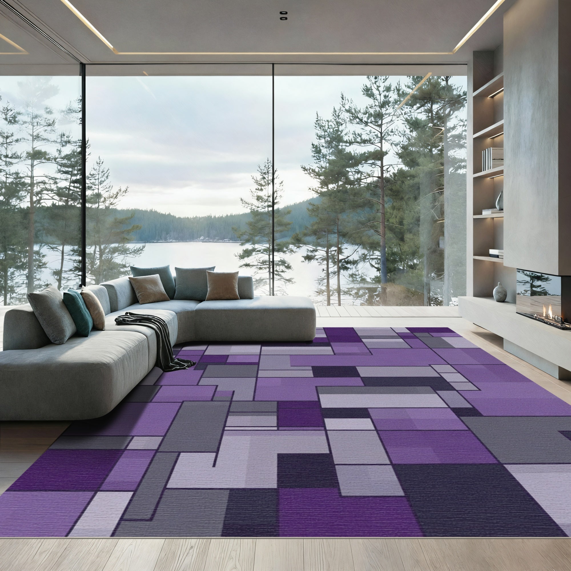 Amethyst Geometric Block Rectangles Rug