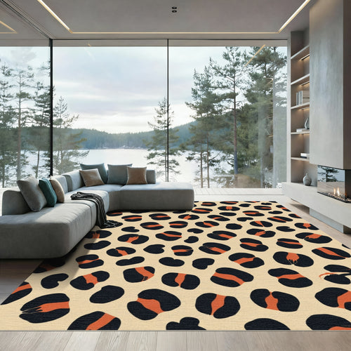 Bold Black Orange Leopard Spots Rug