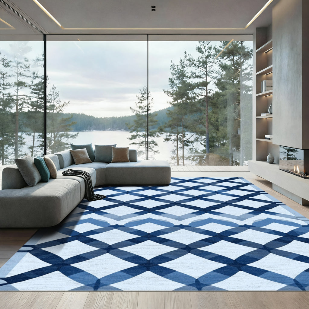 Deep Blue Lattice Overlay Rug