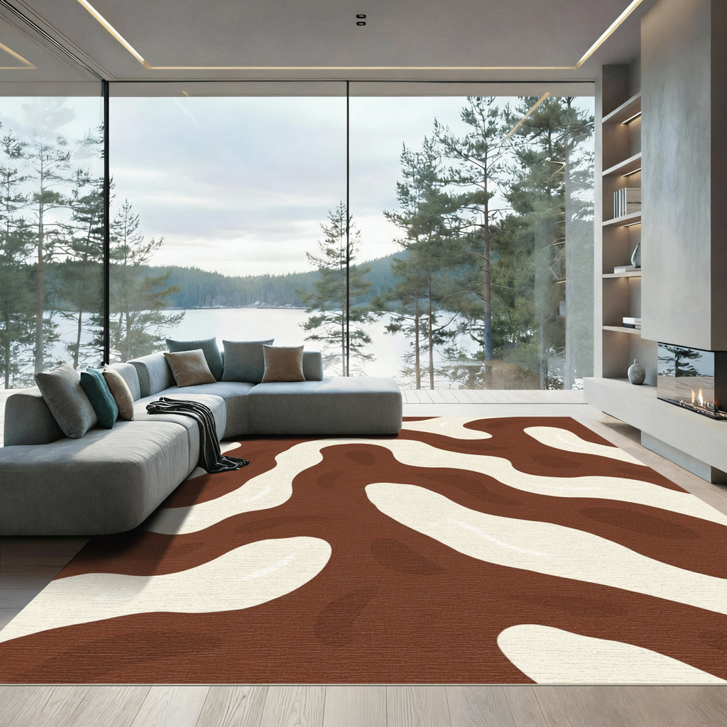 Brown Ivory Swirling Organic Stripes Rug