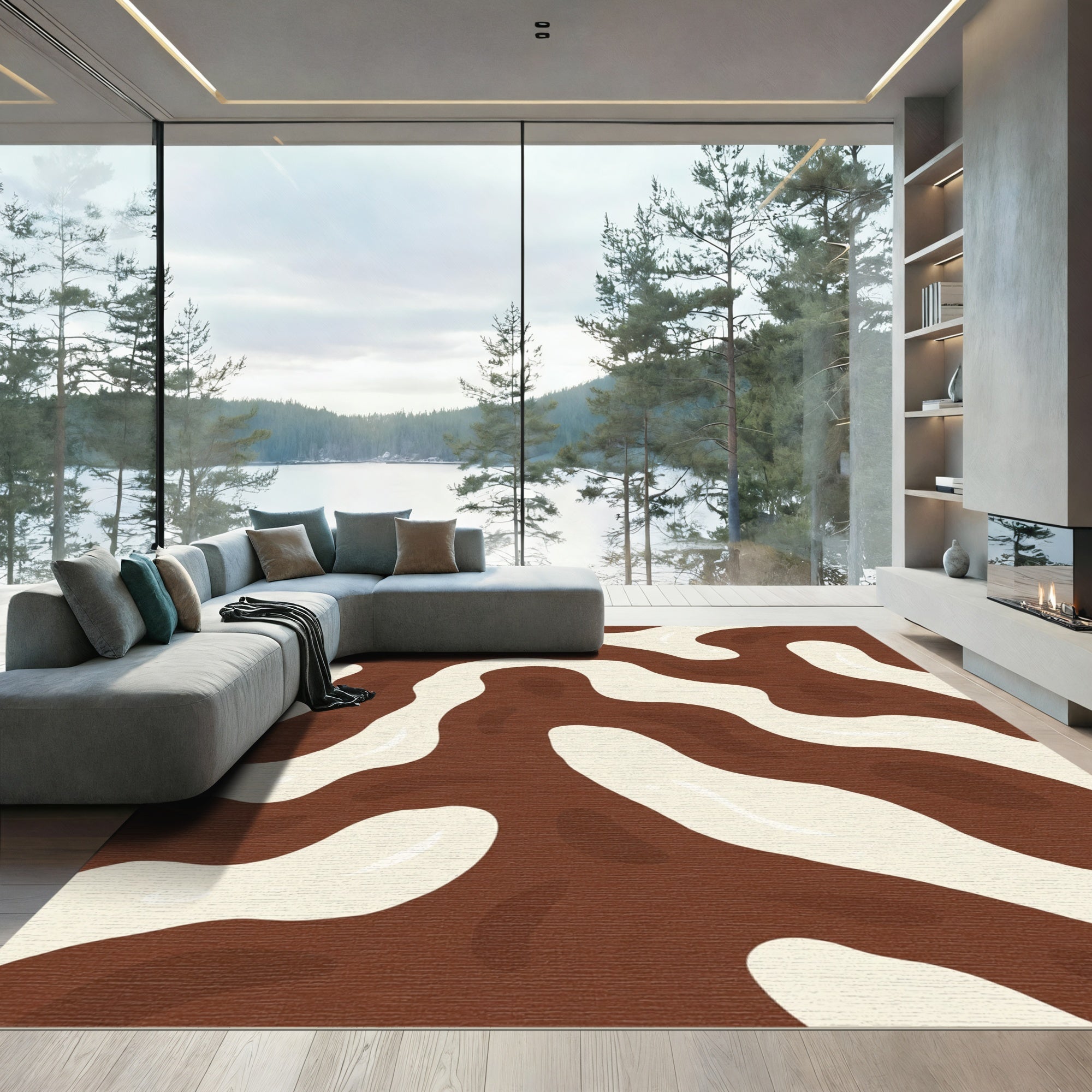 Brown Ivory Swirling Organic Stripes Rug