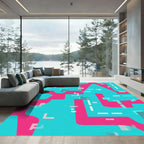 Circuit Board Pink Teal Abstract Lines Rug