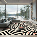 Abstract Black Cream Coral Swirls Rug