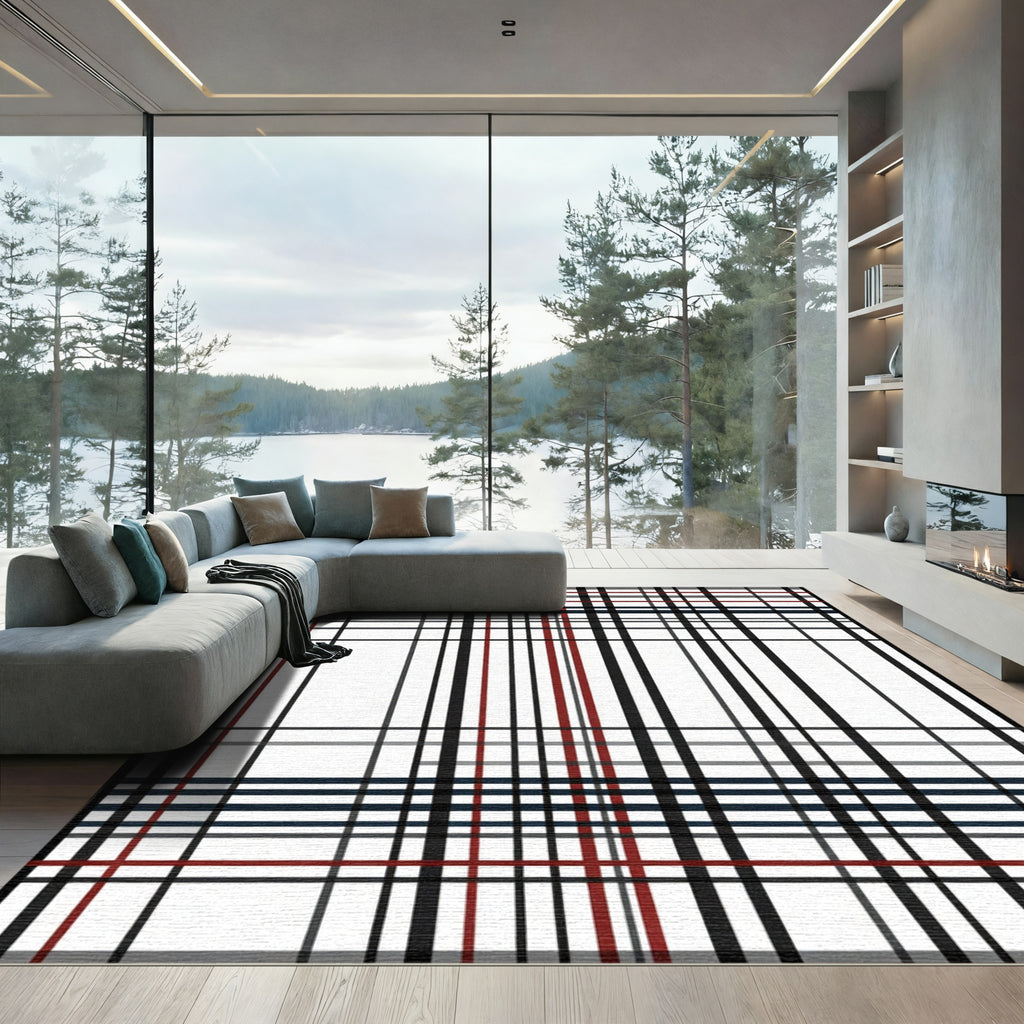 Bold Red Black Geometric Stripes Rug