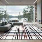 Bold Red Black Geometric Stripes Rug