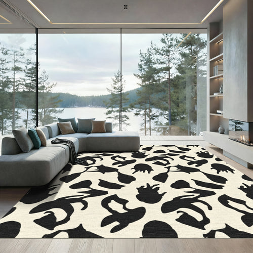 Black White Abstract Ink Blot Rug
