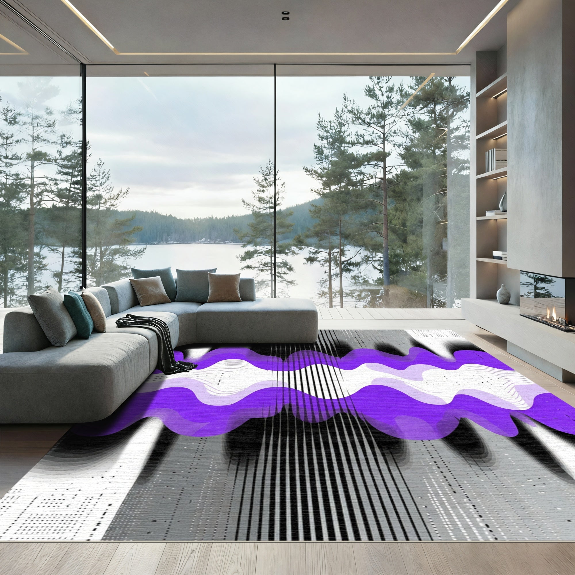 Radiant Violet Wavy Abstract Gradient Rug
