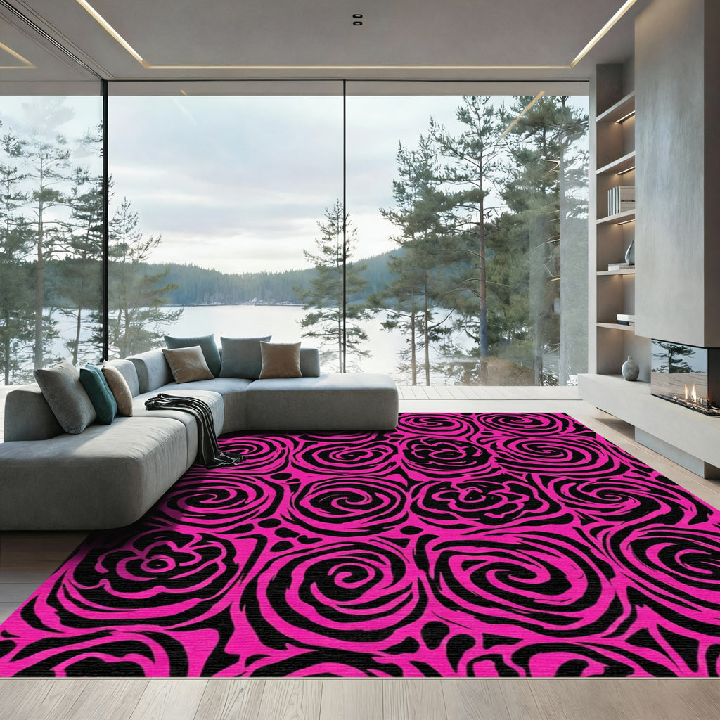 Hot Pink Swirl Rose Arrangement Rug