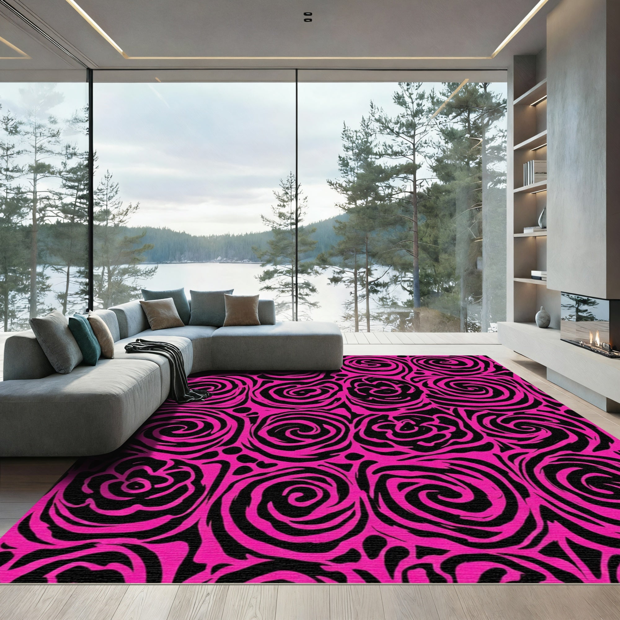 Hot Pink Swirl Rose Arrangement Rug