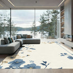 Cream Blue Brown Floral Border Rug