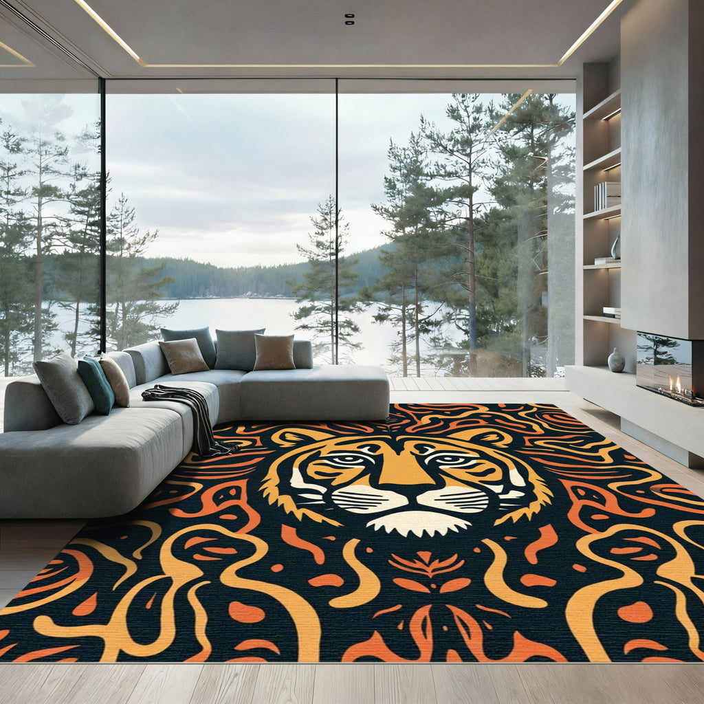 Bold Tiger Orange Swirls Rug
