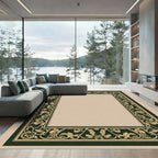 Ornate Evergreen Floral Border Rug