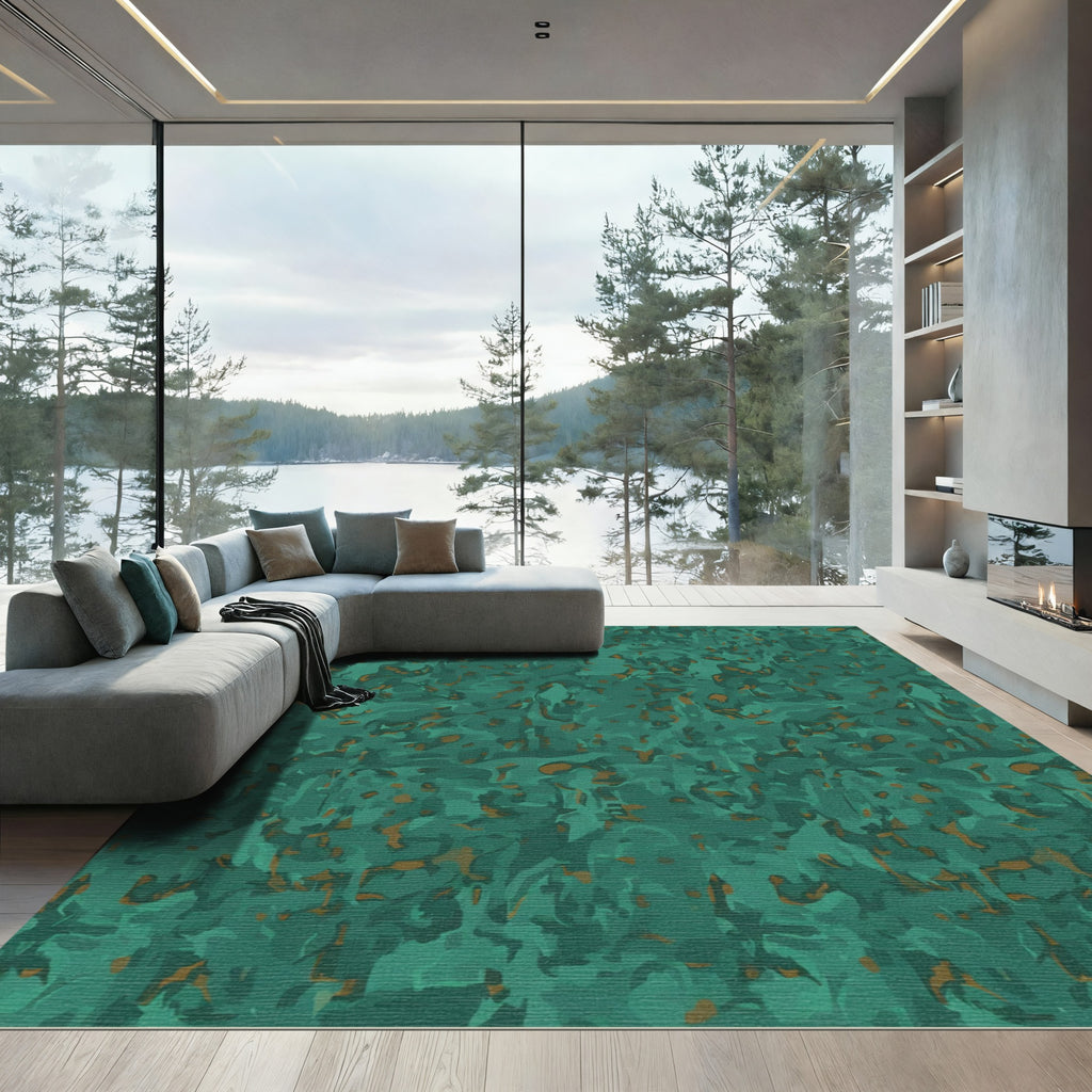 Forest Green Abstract Marble Texture Rug