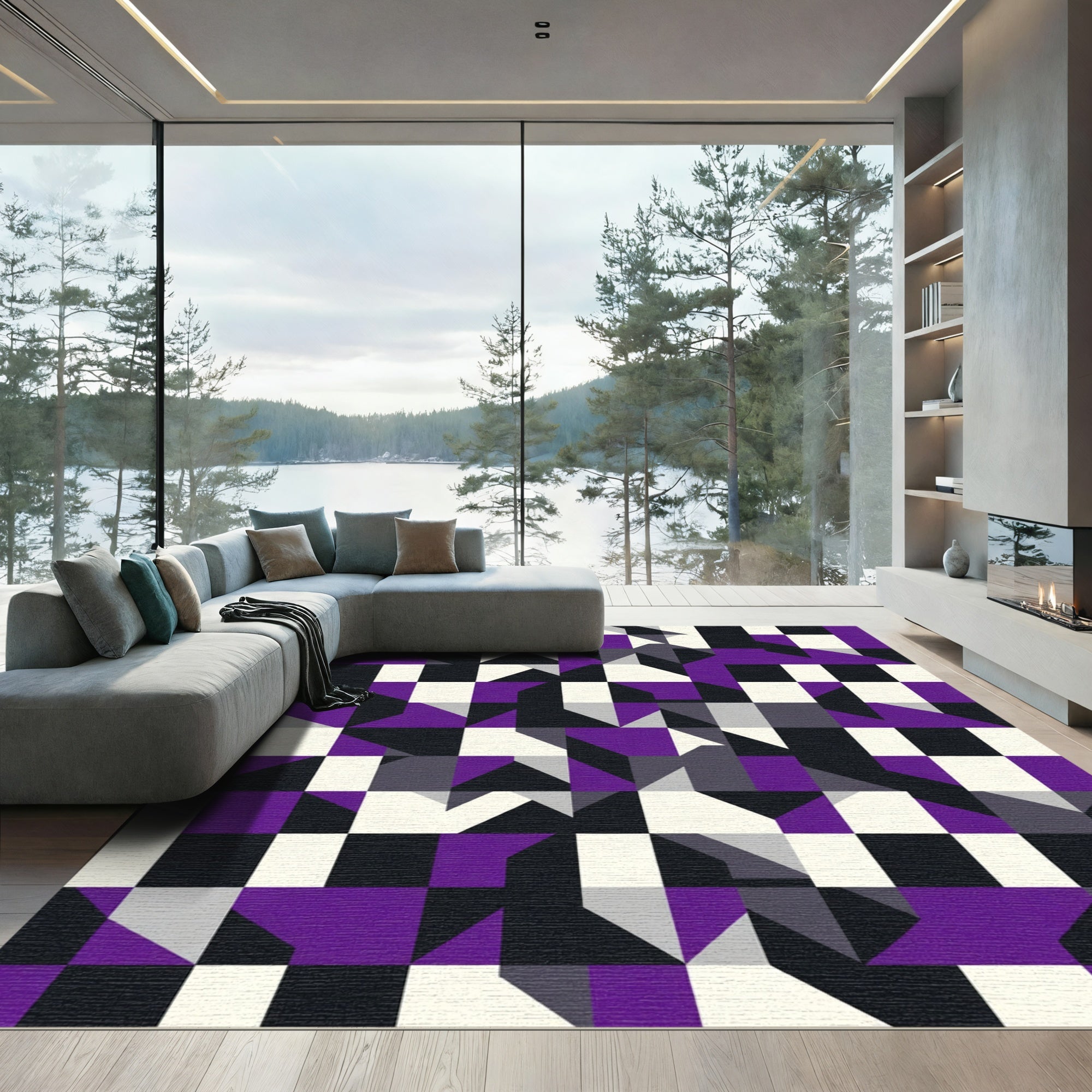 Modern Purple Geometric Tile Rug