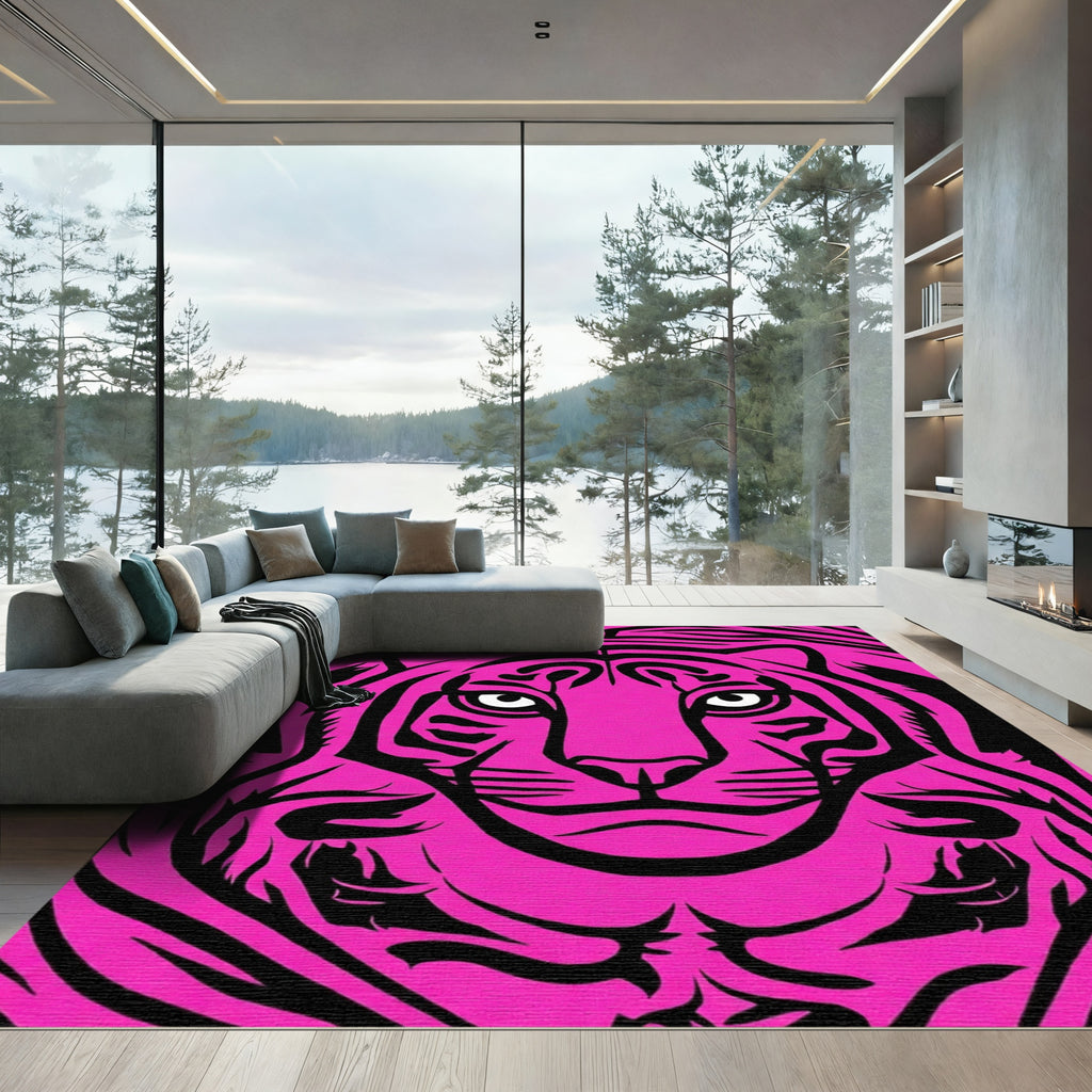 Hot Pink Tiger Face Close Up Rug