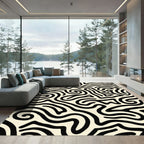 Black Off White Swirling Maze Rug