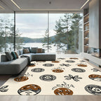 Earthy Brown Botanical Face Circles Rug
