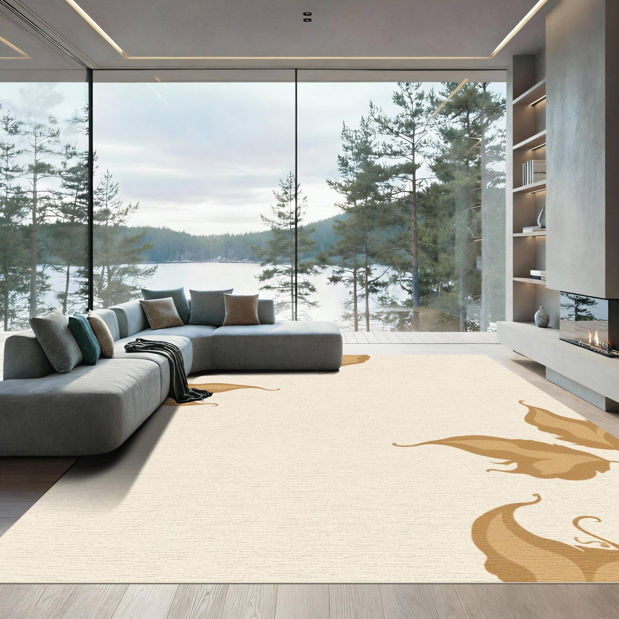 Art Nouveau Tan Leafy Vines Rug