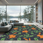 Whimsical Orange Rabbits Green Foliage Rug
