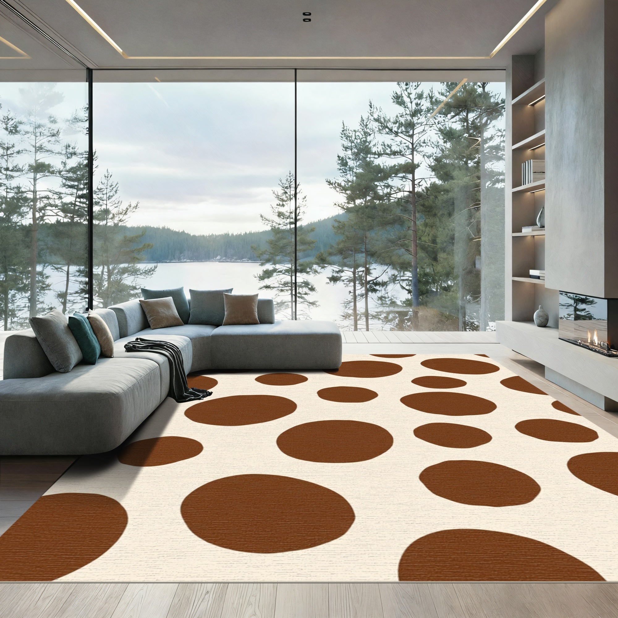 Brown Circles Abstract Composition Rug