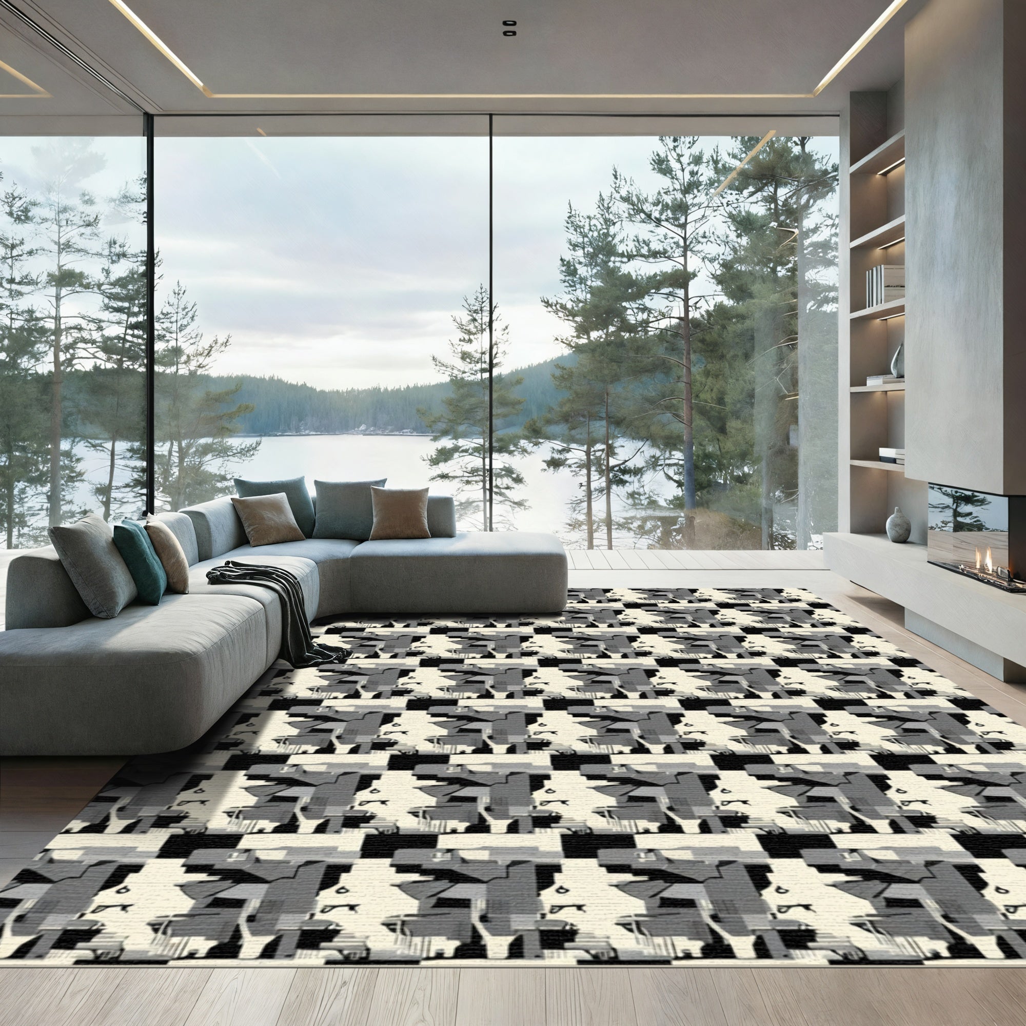 Monochromatic Geometric Cubist Abstract Rug