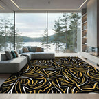 Abstract Golden Swirls Modern Rug