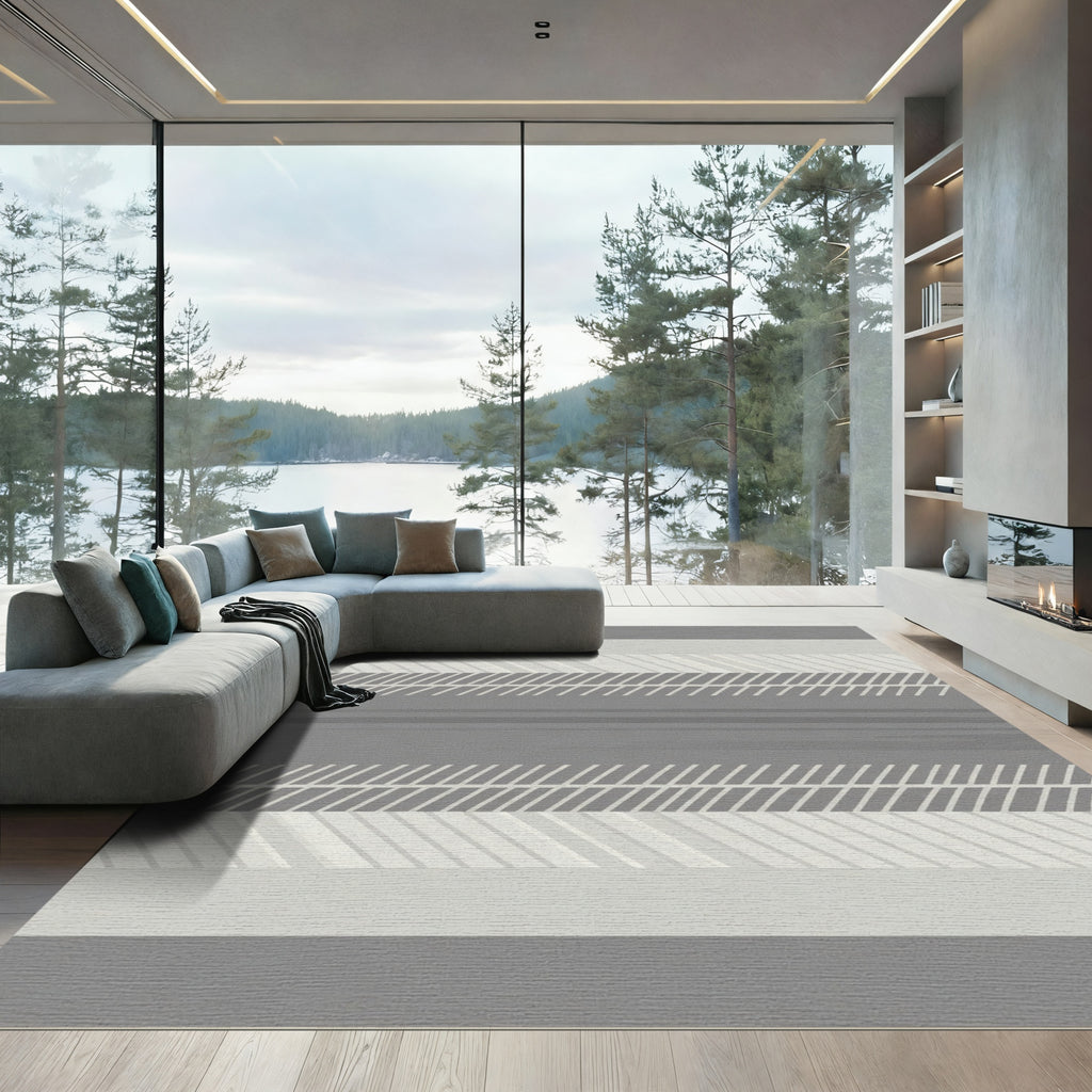 Gray and White Linear Stripe Rug